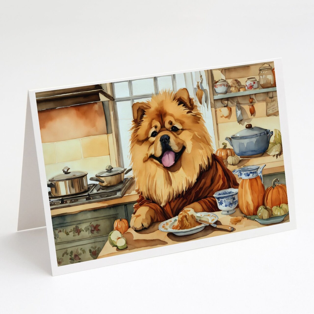 Edge Collections - 5" x 7" - Multicolor - Multicolor Chow Chow Fall Kitchen Pumpkins Greeting Cards - 8 Pieces
